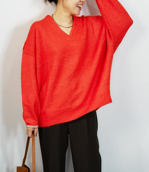 バイカラールーズVネックニット