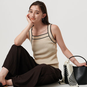 リブスクエアネック パイピングキャミソール - ウォッシャブル -