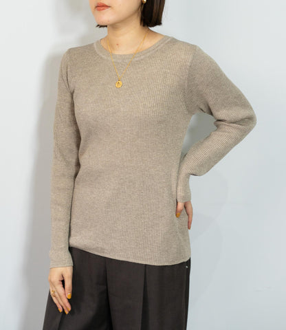 ラメリブクルーネックスリムニット