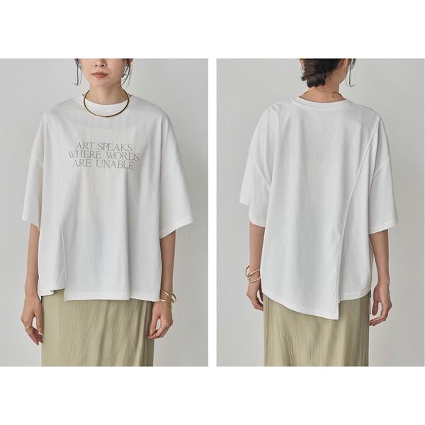 USAコットンアシンメトリーレタリングTシャツ