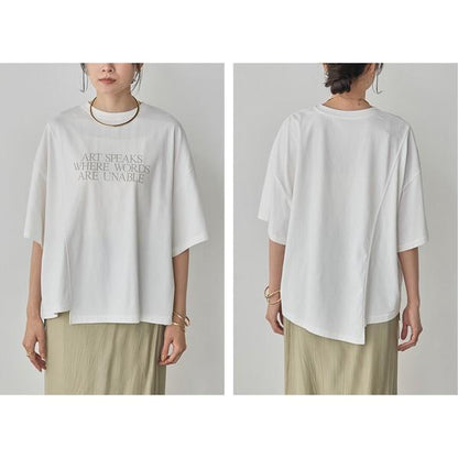 USAコットンアシンメトリーレタリングTシャツ