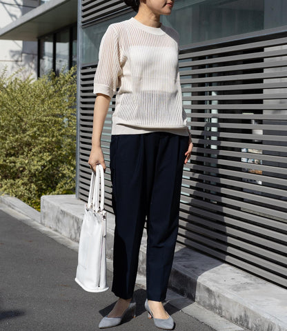 透かし柄編み5分袖ニット