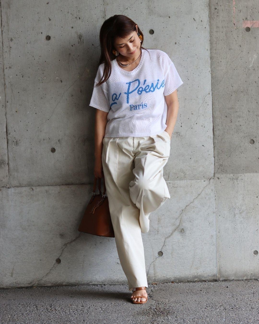 レタリングニット半袖Tシャツ