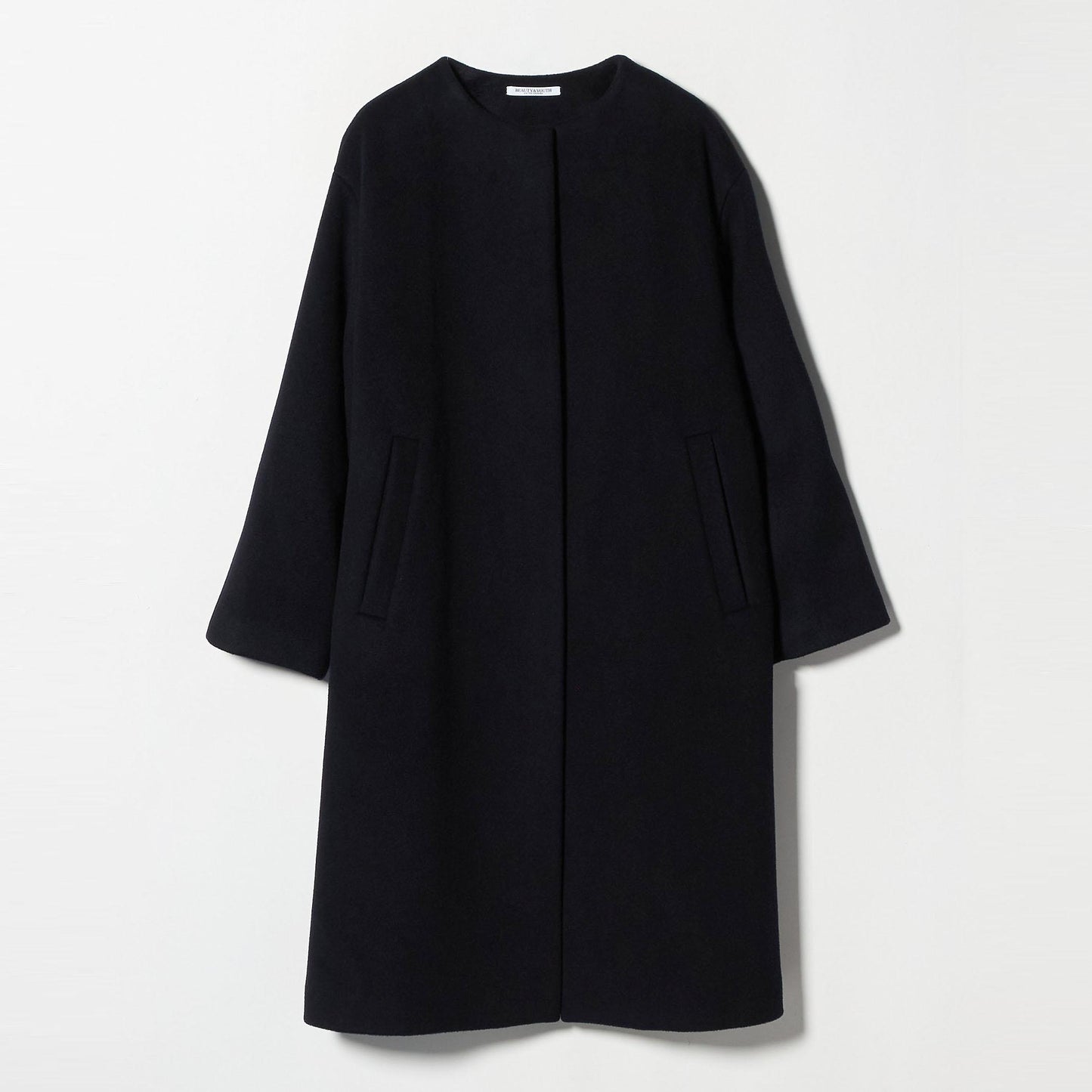 毛ナイロン ノーカラーコート