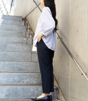 ストライプギャザースリーブブラウス