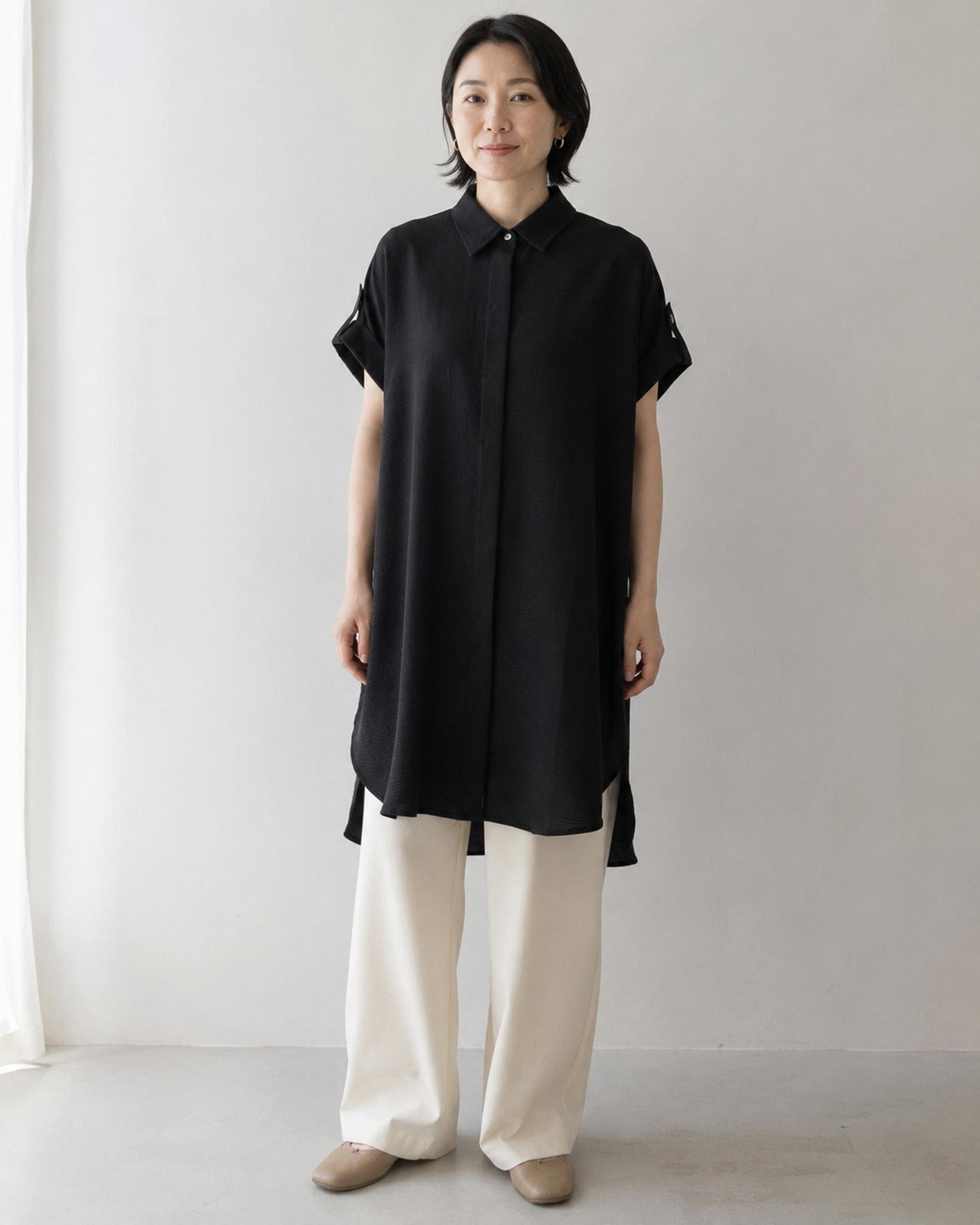リネンライクミモレシャツ
