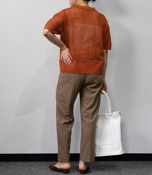 透かし編みポロニットトップス