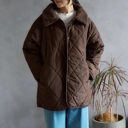 ファーカラーキルティング中綿アウター