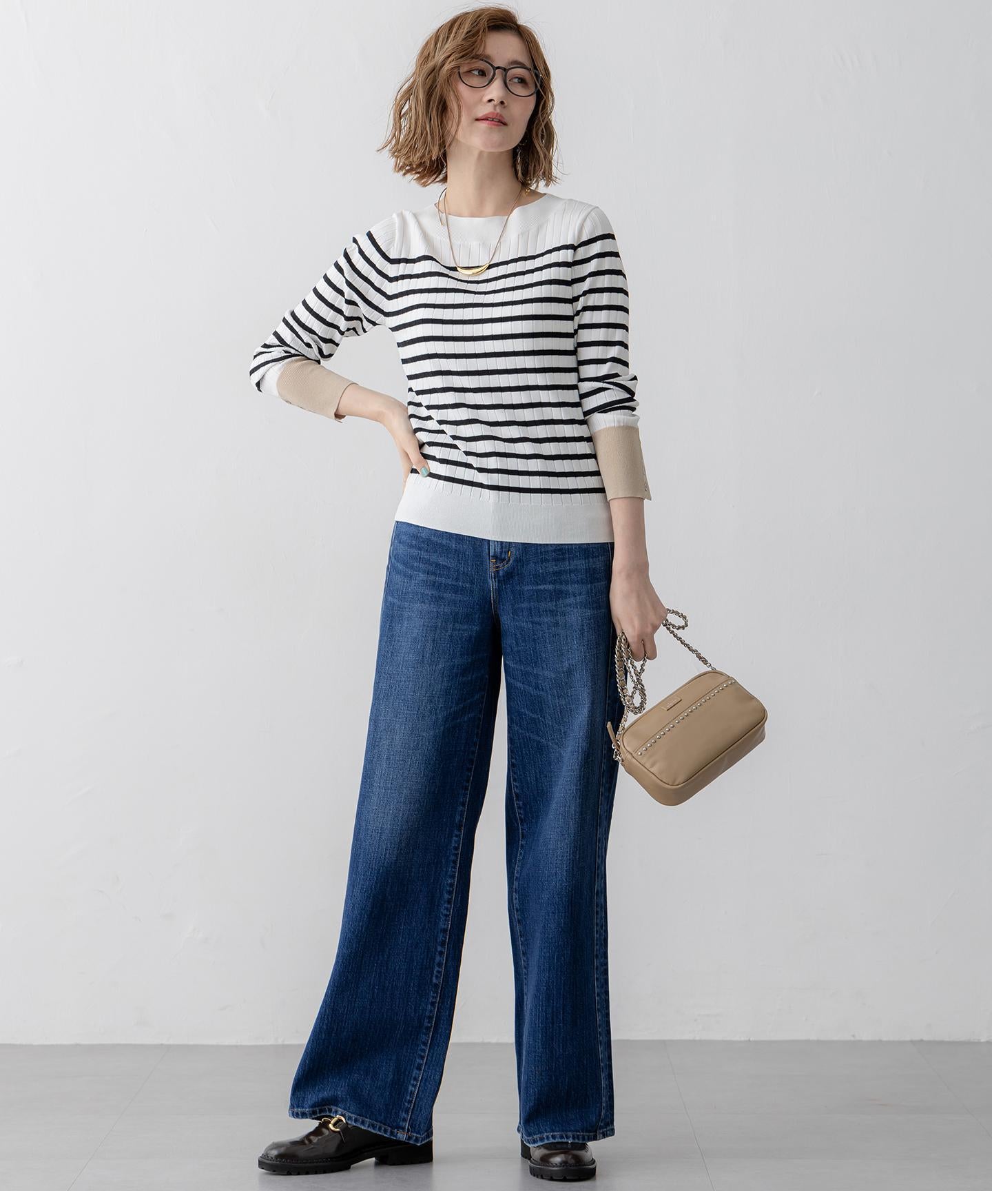 デニム ライン ワイドパンツ