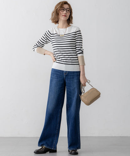 デニム ライン ワイドパンツ