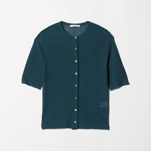 ウールナイロン クルーネックハーフスリーブカーディガン