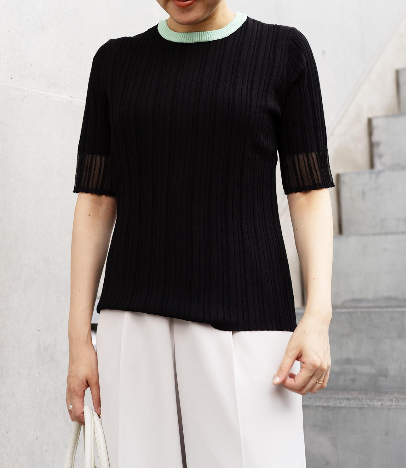 バイカラーシアースリーブスリムニット