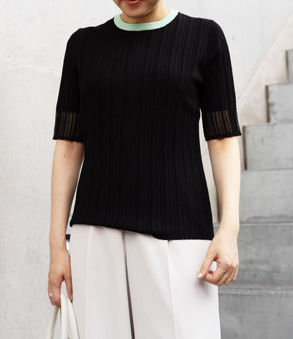 バイカラーシアースリーブスリムニット