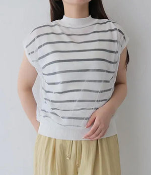 チュールレイヤードボーダーニット