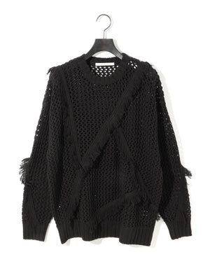 MIDIUMISOLID for Ladies フリンジメッシュプルオーバー