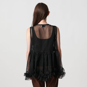 シアー オーガンジー フリル ブラウス ウォッシャブル