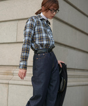 シャーリング チェック シャツ