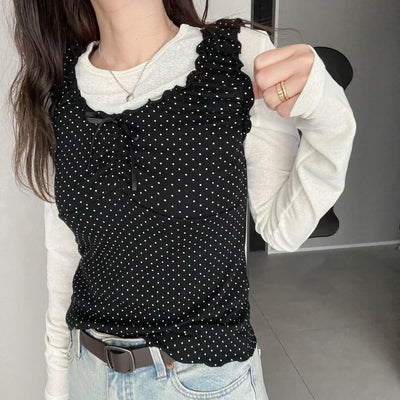 ドットリボンフリルノースリーブ
