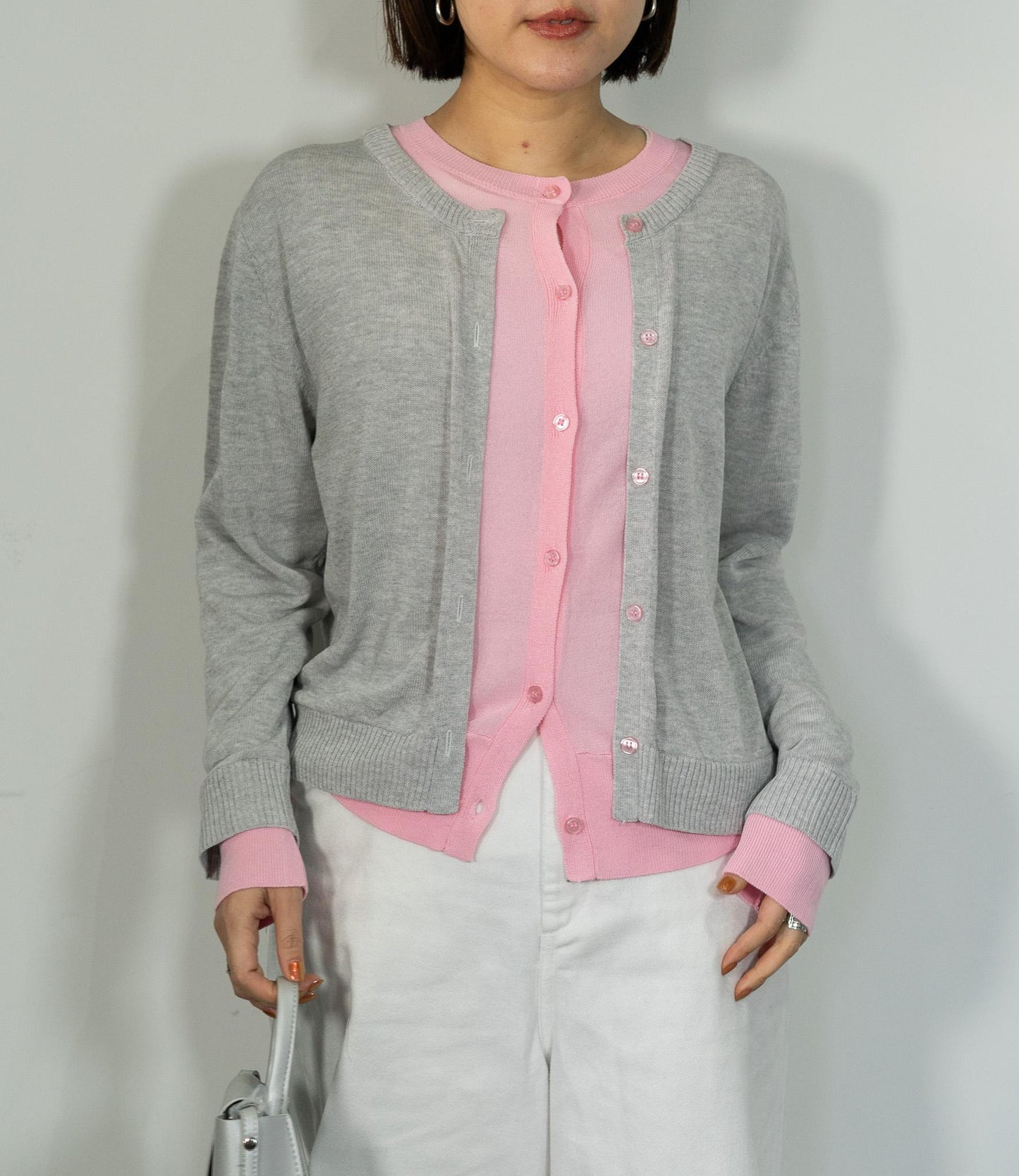 レイヤード風バイカラーカーディガン