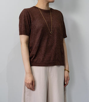 ラメニットハーフスリーブトップス