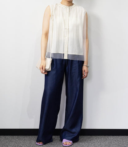 チュールレイヤードノースリーブブラウス