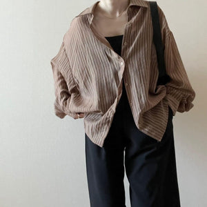 シアーストライプオーバーシャツ