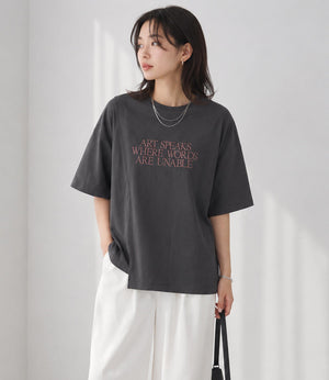 USAコットンアシンメトリーレタリングTシャツ