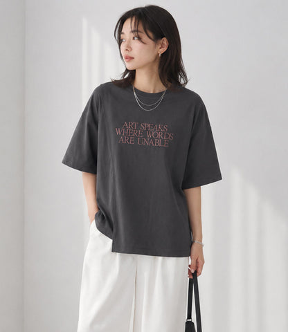 USAコットンアシンメトリーレタリングTシャツ