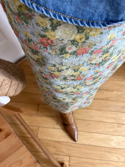 リネンコットン レトロフラワー ナロースカート