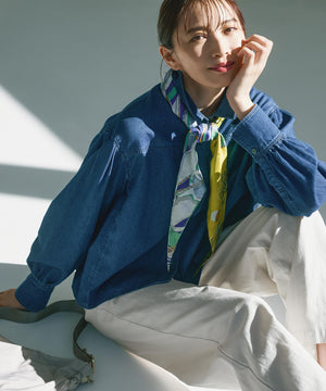 ライトダンガリー クロップド ボリュームスリーブ シャツ