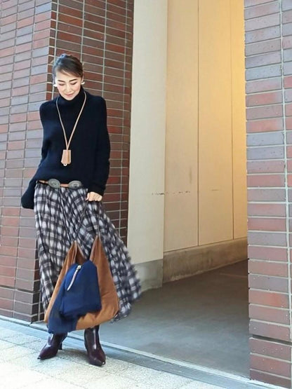 チェックシフォンスカート