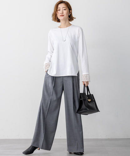 ナチュラルコットンベア レースレイヤード カットソー