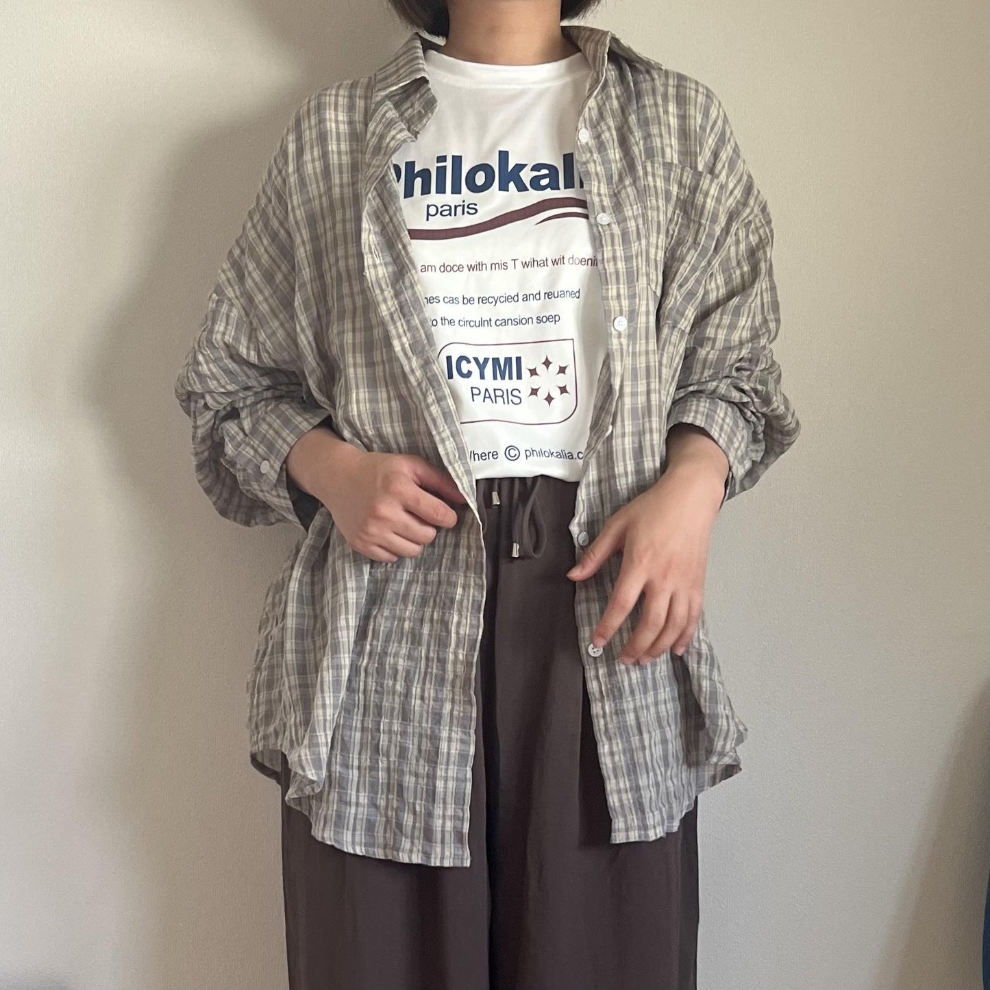 リネンシアーチェックシャツ