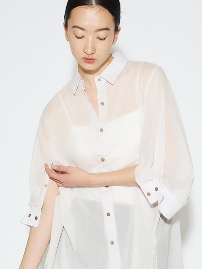 MIDIUMISOLID for Ladies シアースリットスリーブチュニックシャツ