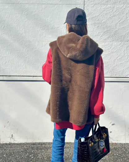 フェイクファーフードベスト