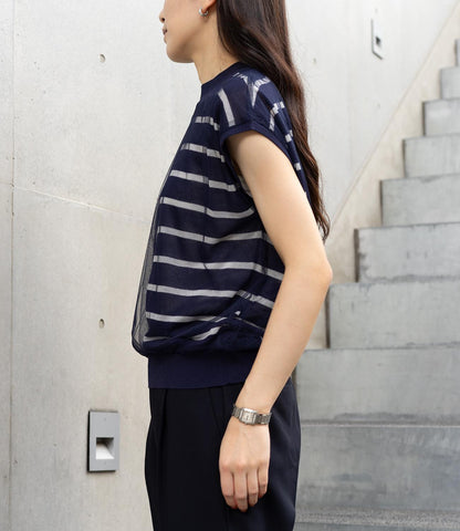 チュールレイヤードボーダーニット