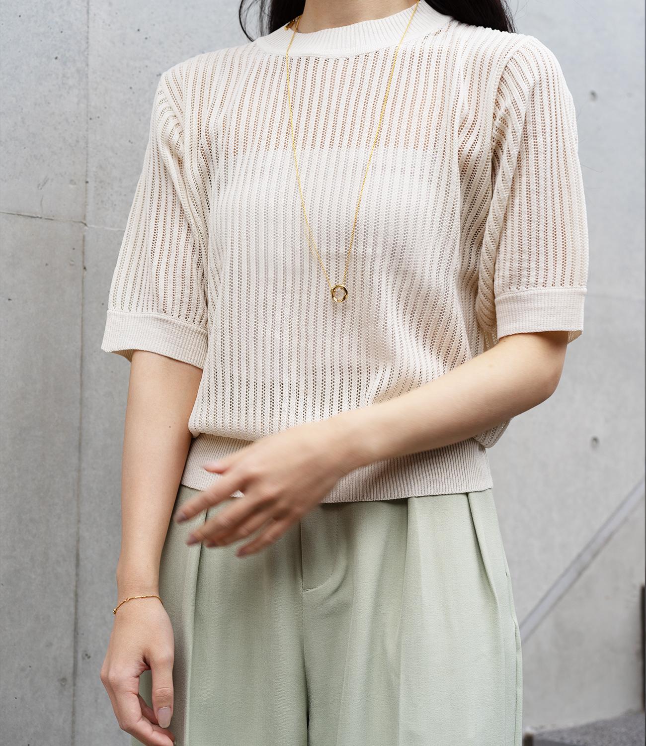 透かし柄編み5分袖ニット