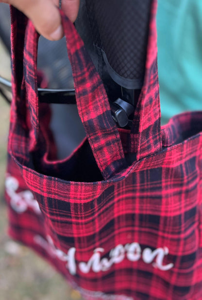 赤チェックトートバッグ