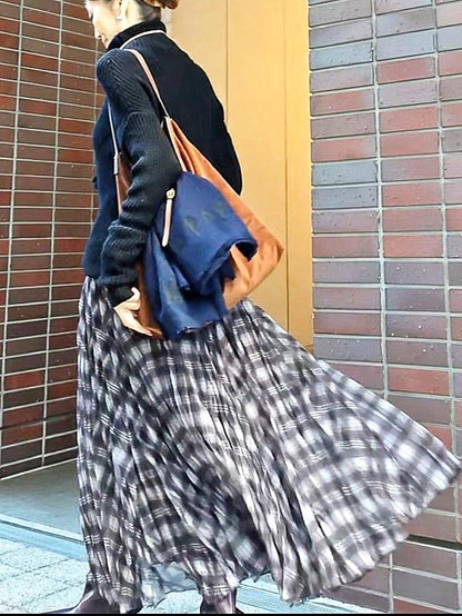 チェックシフォンスカート