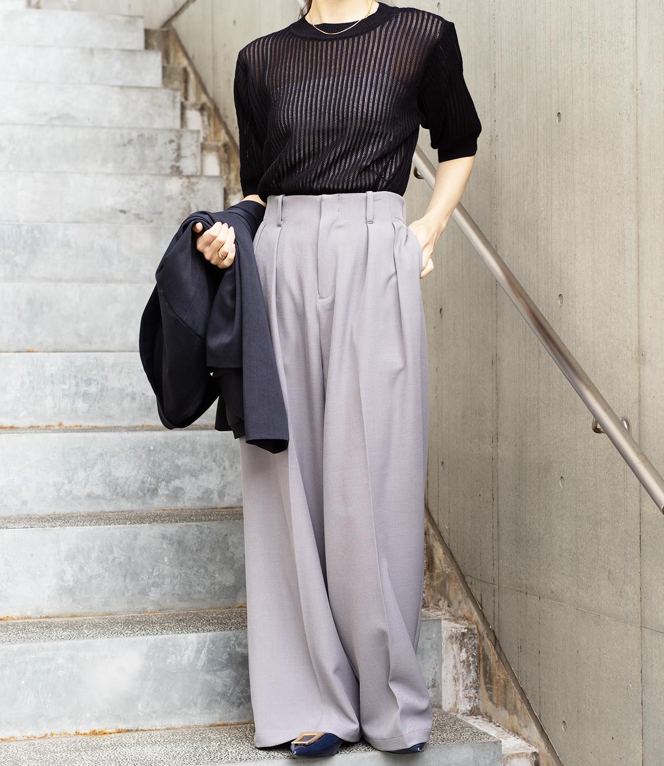 透かし柄編み5分袖ニット