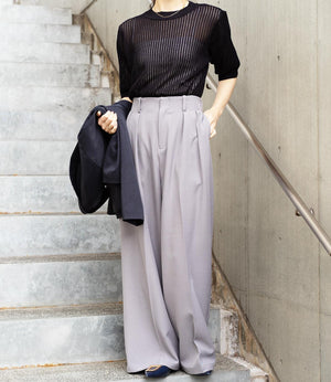 透かし柄編み5分袖ニット