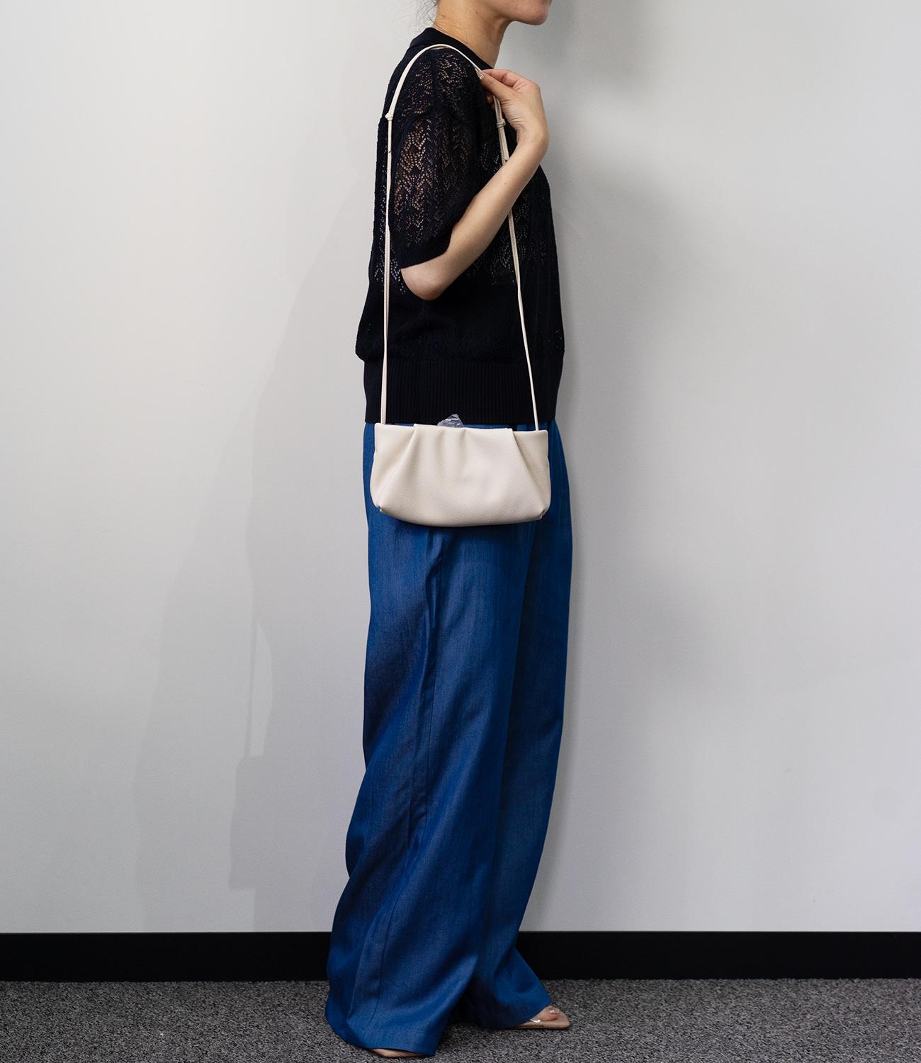 透かし編みポロニットトップス