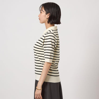 襟付き 5分袖 プルオーバー ニット