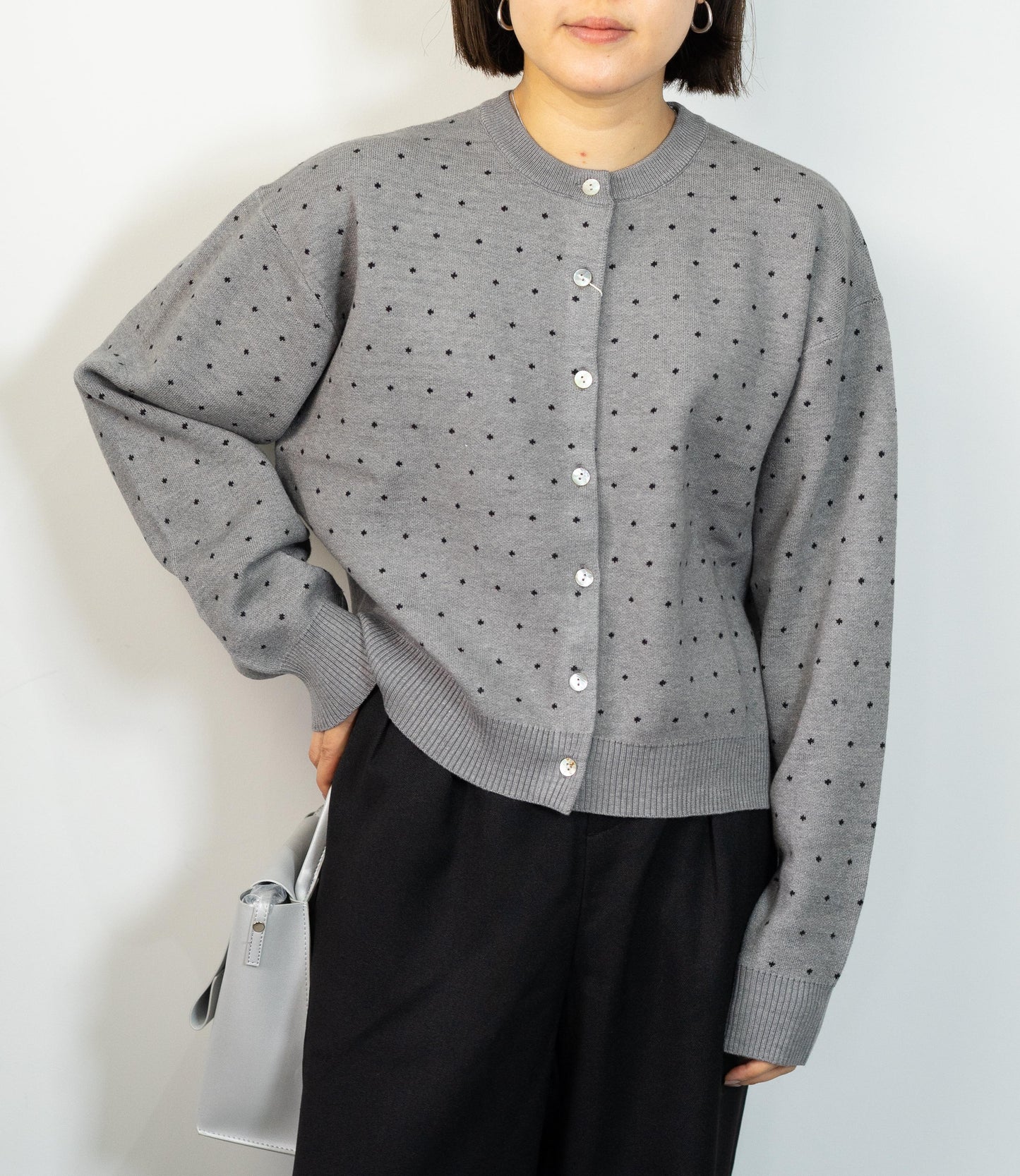 ドットニットブルゾンカーディガン