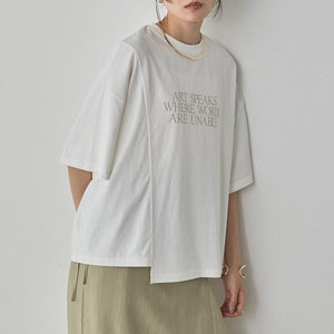 USAコットンアシンメトリーレタリングTシャツ