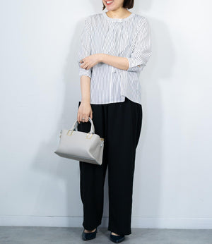 綺麗めストライプフリルタイブラウス