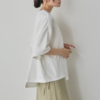 USAコットンアシンメトリーレタリングTシャツ