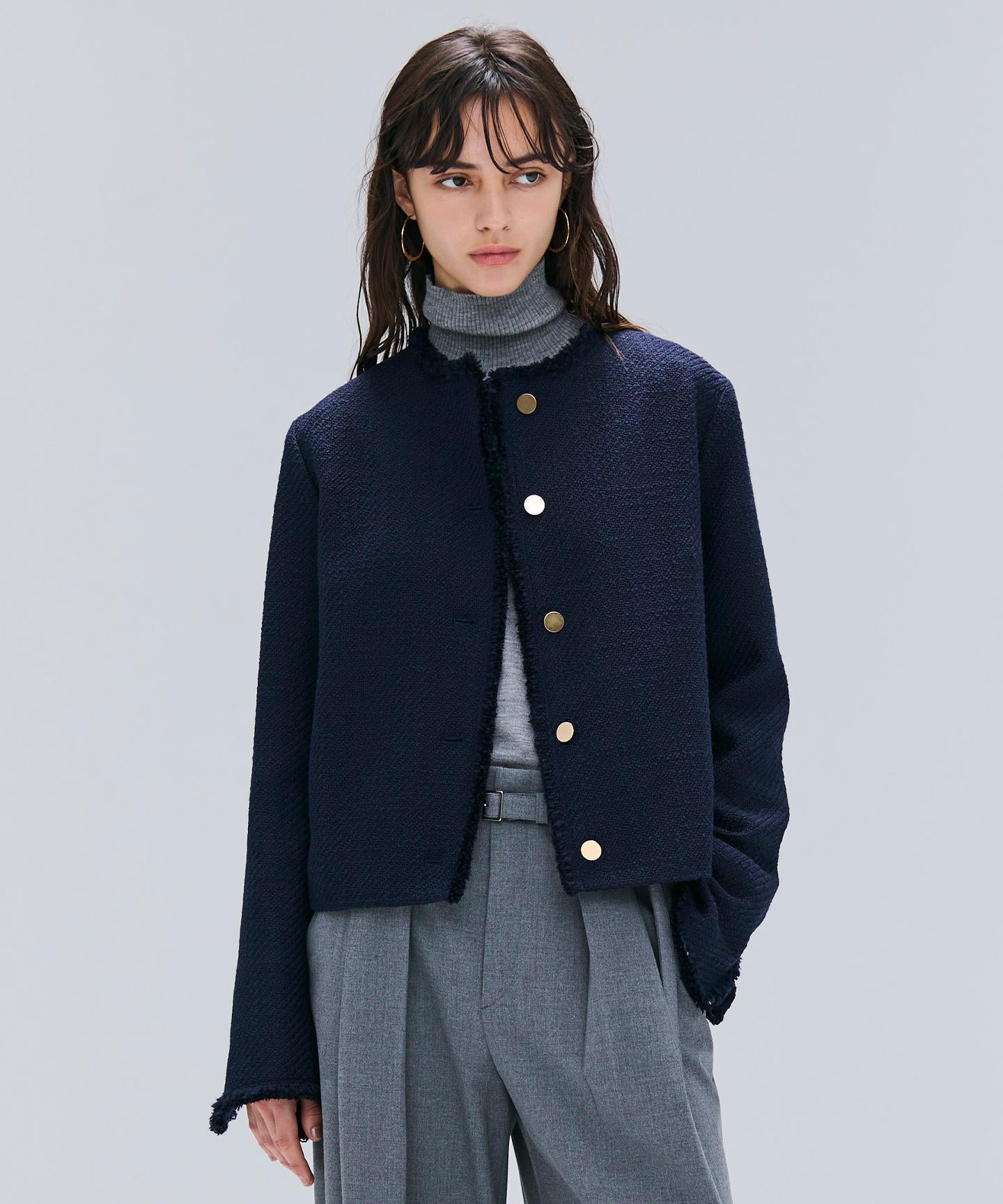 MULLIN / ウールツイードメタルボタンノーカラージャケット