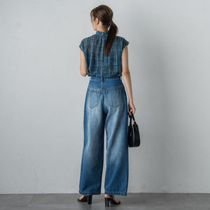 【WEB限定】カットジャガードチェックプリントブラウス