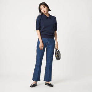 襟付き 5分袖 プルオーバー ニット